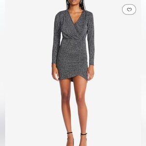 💕🖤NWT- BETSEY JOHNSON GORGEOUS METALLIC NIT FAUX WRAP DRESS SZ S💕🖤
